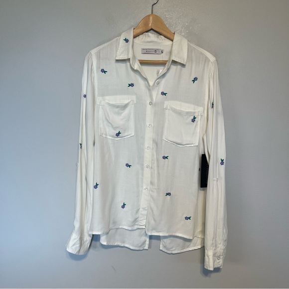 Billy T White Daisy Button Down Embroidered Floral Shirt - Picture 4 of 15